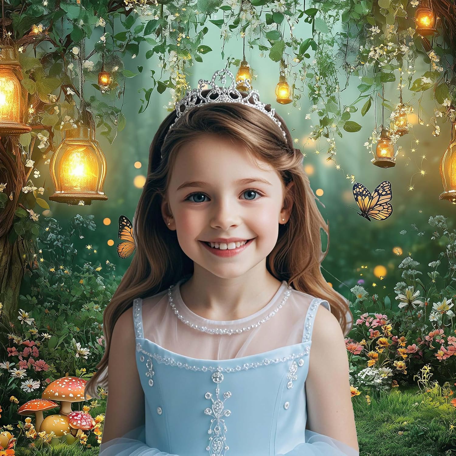91EIsGuNvHL._AC_SL1500_.jpg Spring Enchanted Forest Backdrop, Fairy Tale Wonderland Garden Backdrops for Photoshoot, Mushroom Butterfly Woodland Fairy Tea Party Decorations Photo Booth Studio Props Backdrops 15X10FT - Image 3