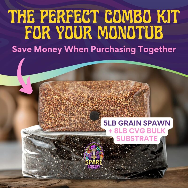 13 LB Monotub Refill Kit | Includes: 5 LB Sterilized Milo Sorghum Grain Spawn & 8 LB Premium CVG Bulk Substrate | Nutrient-Enhanced, Just Add Your Own Spores & Grow Like Magic