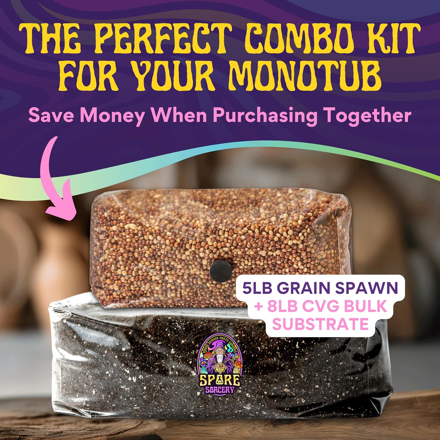 91dsIsqVO4L._AC_SL1500_.jpg 13 LB Monotub Refill Kit | Includes: 5 LB Sterilized Milo Sorghum Grain Spawn & 8 LB Premium CVG Bulk Substrate | Nutrient-Enhanced, Just Add Your Own Spores & Grow Like Magic