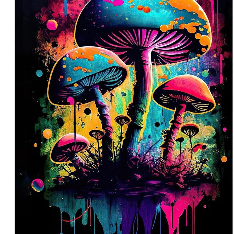 Mushroom Wall Art Banksy Mushroom Pictures Wall Decor Graffiti Forest Canvas Prints Framed Artwork Paintings Home Office Decorations For Bathroom Kitchen Bedroom Living Room 16"x24"