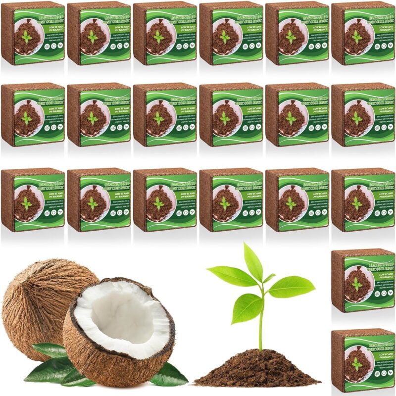 20 Pack Organic Coco Coir Bricks for Plants 100% Natural Compressed Coir Bricks Coconut Fiber Plant Soil with Balance Coconut Fiber Substrate Soil for Planting, Gardening