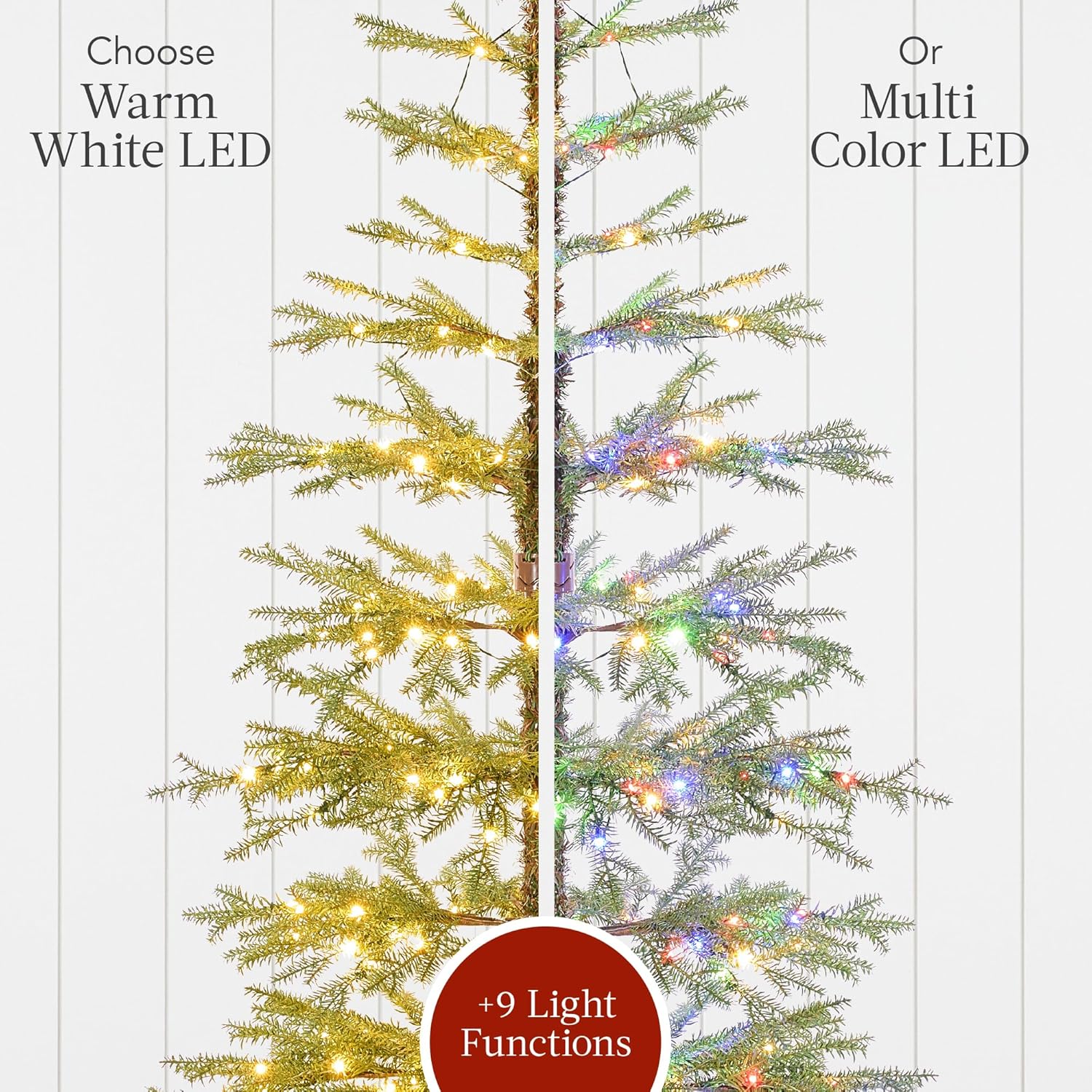 91nxLkp2HXL._AC_SL1500_.jpg Best Choice Products Pre-Lit Sparse Christmas Tree 9ft Artificial Pine Holiday Décor Aspen Noble Fir w/ 2-in-1 White & Multicolor LED Lights - Image 6