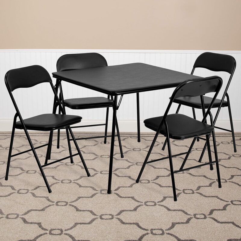 EMMA + OLIVER 5 Piece Black Folding Game Room Card Table and Chair Set