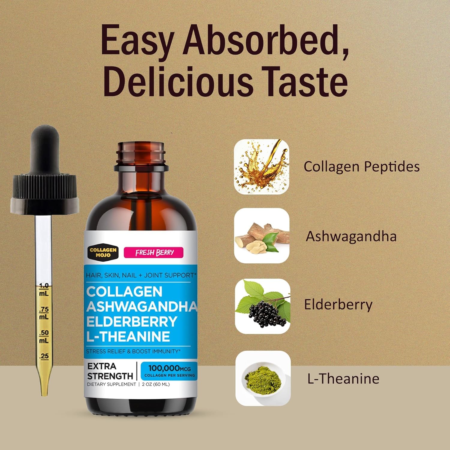91usN04DRhL._AC_SL1500_.jpg Collagen Mojo Liquid Collagen Peptides with Sea Moss, Burdock Root & Bladderwrack + Ashwagandha, Elderberry & L-Theanine + Lions Mane Mushroom, Elderberry & L-Theanine - Image 4