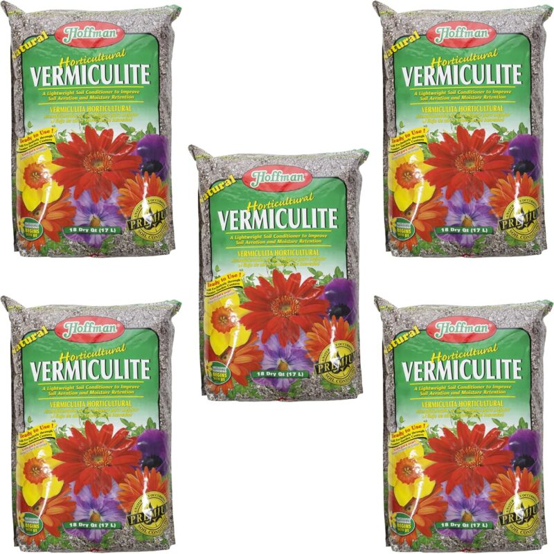 Hoffman Horticultural Vermiculite Lightweight Garden Soil Conditioner for Aeration and Moisture Retention, 18qt, 5 Pack