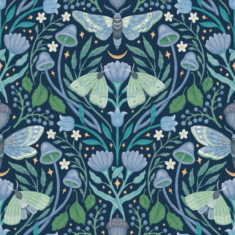 RoomMates Enchanted Forest Damask Blue Peel and Stick Wallpaper, RMK12786PLW