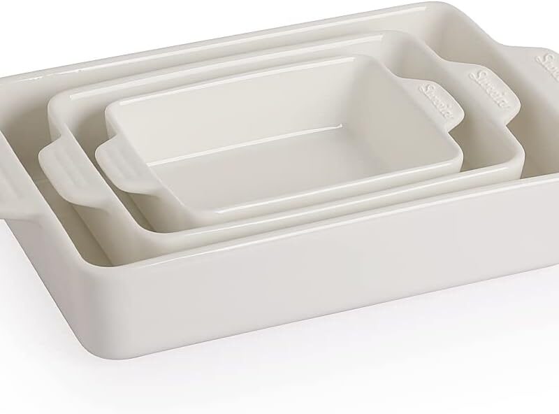 Sweejar Ceramic Bakeware Set, Rectangular Baking Dish for Oven Lasagna Pans for Cooking, Kitchen, Cake Dinner, Banquet and Daily Use, 11.8 x 7.8 x 2.76 Inches of Casserole Dishes (White)