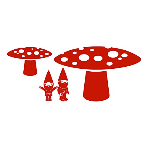 2 Gnomes and 2 Mushrooms Wall Decal Set - 62.2" wide x 25.5" tall