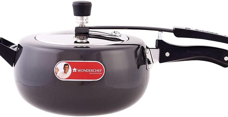 Wonderchef Taurus Hard Anodized Inner Lid Pressure cooker, 5 liter, Cool Touch Handles for Durability, Induction Friendly, 5 year warranty, ISI Certified5 LitresBlack