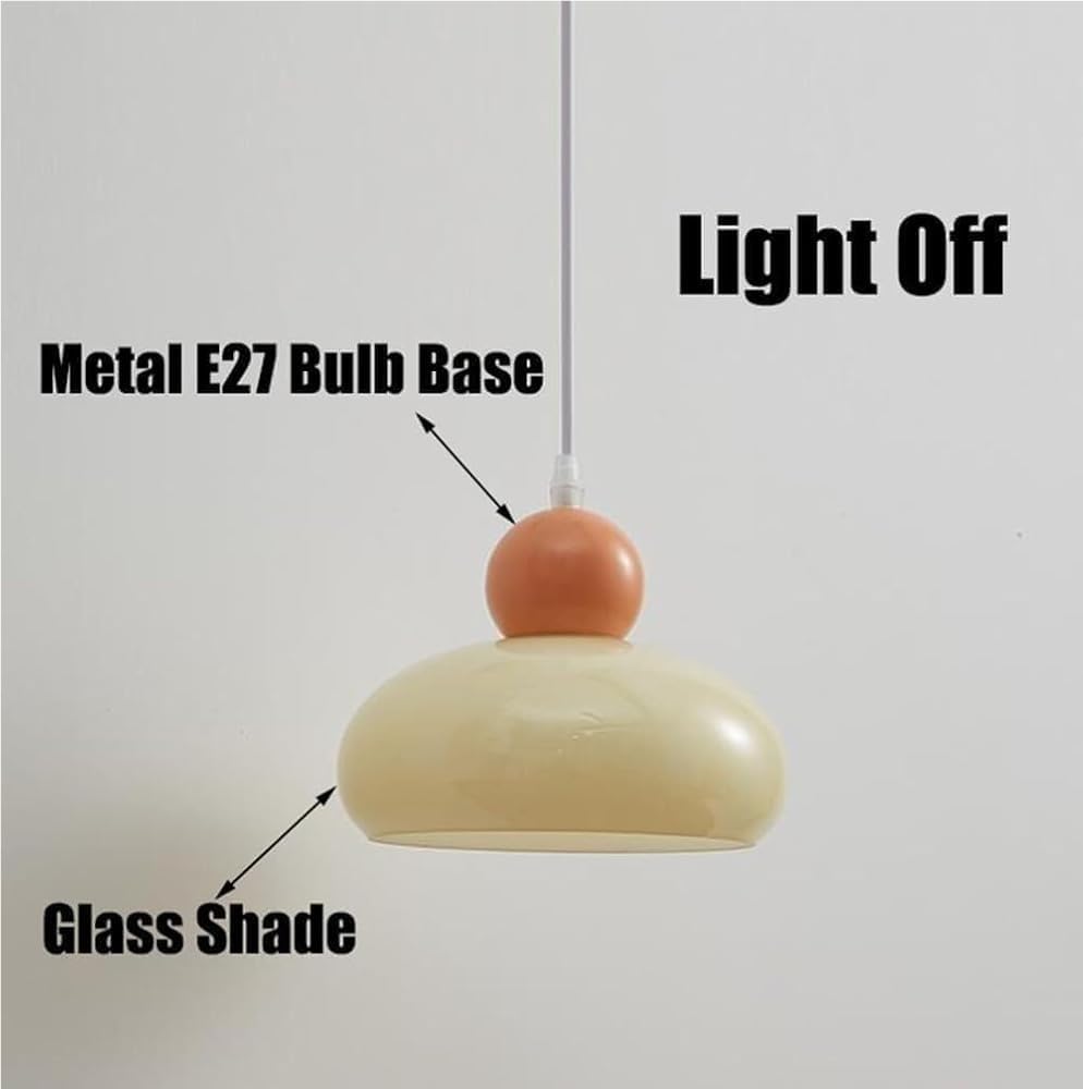 41pI28rGUBL._AC_SL1000_.jpg Cream Glass Pendant Light Small Mushroom Shade Bedside Ceiling Hanging Lamp with E27 Base Vintage Industrial Iron Chandelier for Dining Room Table Bedroom Kitchen Island - Image 6