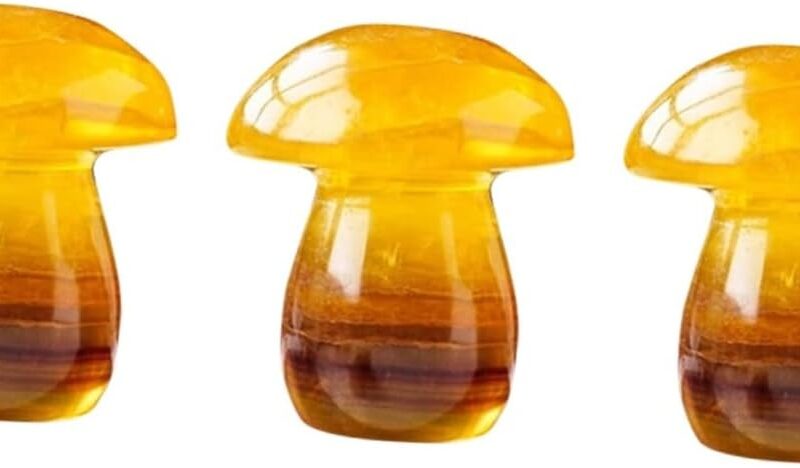 Healifty 3pcs Natural Fluorite Mushroom Crystal Figurine Rustic Home Decor for Living Office Garden and Party Decoration Smooth Surface Stable Material Accent