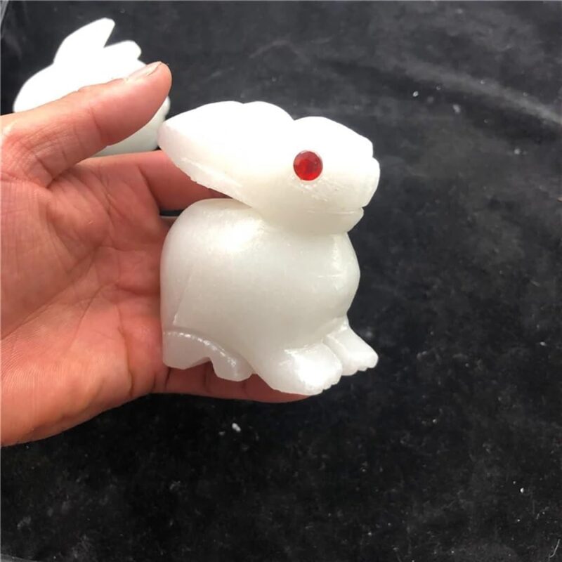Natural Stone 2pcs Hand Carved Jade Rabbit Natural White Jade Reiki Curing