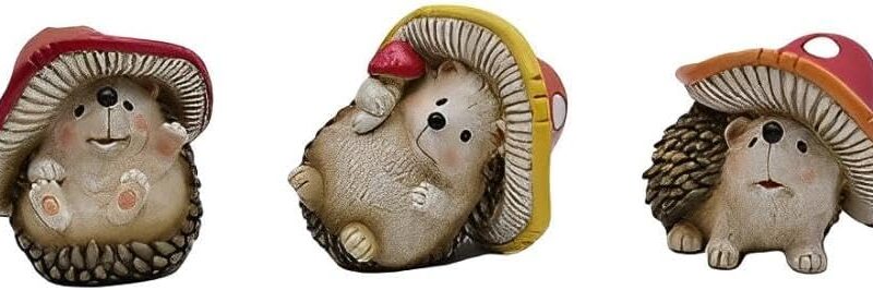 ICE ARMOR 3-PC Set 3.25" H Hedgehog with Mushroom Cap Figurine Statue Sculpture Ornament Decoration Home/Room Decor Ideas for Housewarming, Holidays and Birthdays Great Collectible