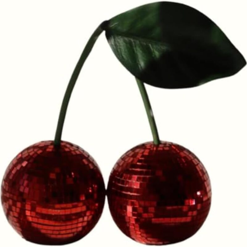 Disco Cherries for Apartment and Home Decor Groovy Decor Cherry Disco Balls Red and Pink Fruit Disco Decor (Small, Red)