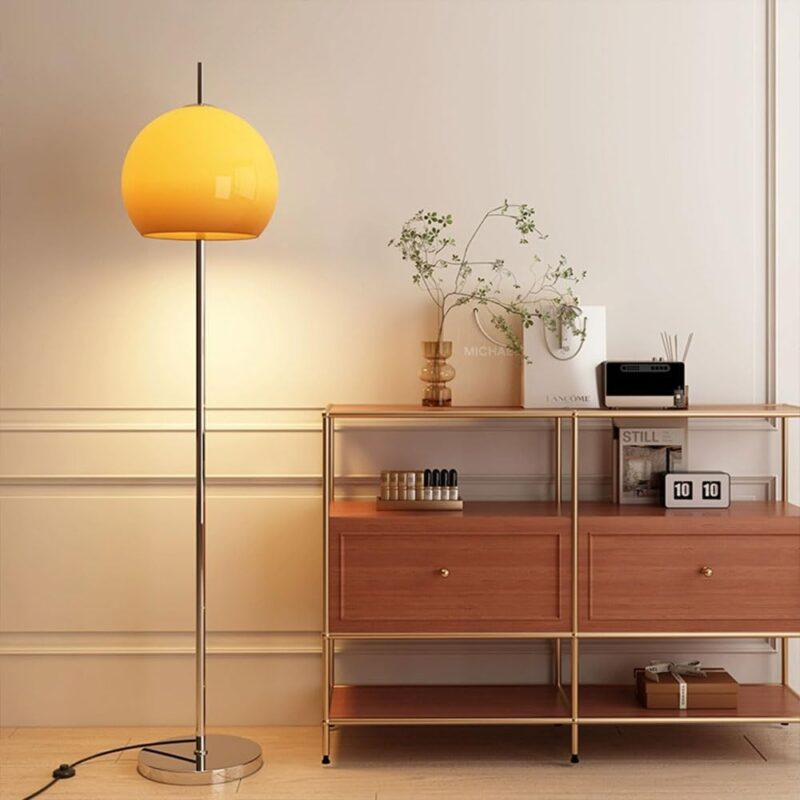 51kbyUUn2sL._AC_SL1000_.jpg Orange Mushroom Floor Lamp, 65" H Retro Floor Lamp with Gradient Orange Dome Glass Shade, Mid Century Modern Tall Standing Lamp with Chromium Color Pole for Bedroom Office Living Room Decor