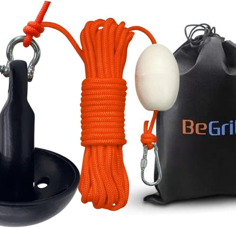 BeGrit 10lb Mushroom Anchor Boat Anchor Kit Carbon Steel Coated PE with Tow Rope Buoy Ball Storage Bag for Small Boat Soft Muddy Seabeds