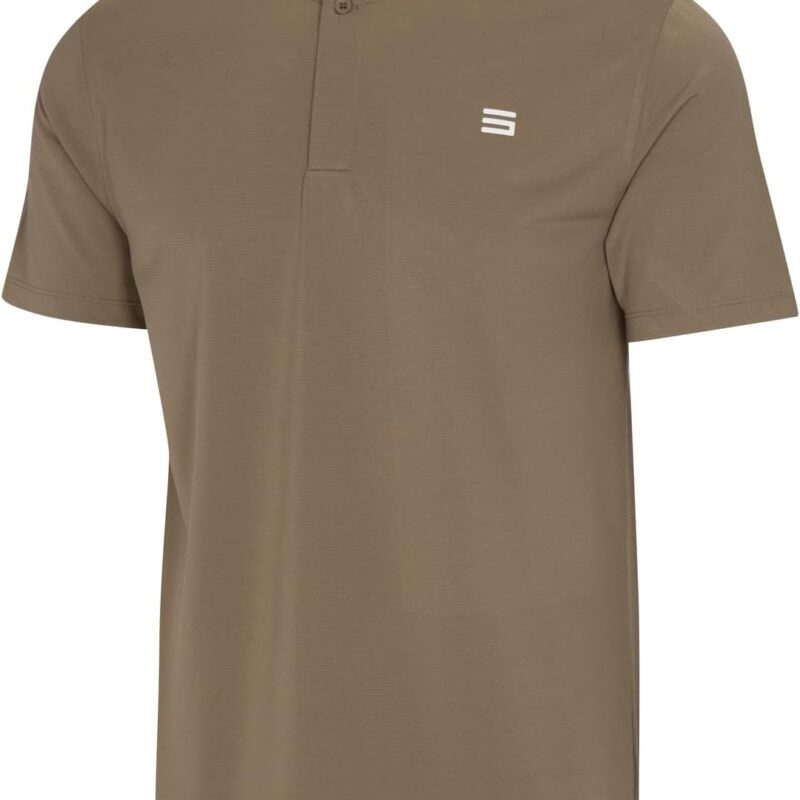 Three Sixty Six Men's Short Sleeve Collarless Golf Polo - Lightweight, Moisture-Wicking, Quick Dry, Stretch Fabric