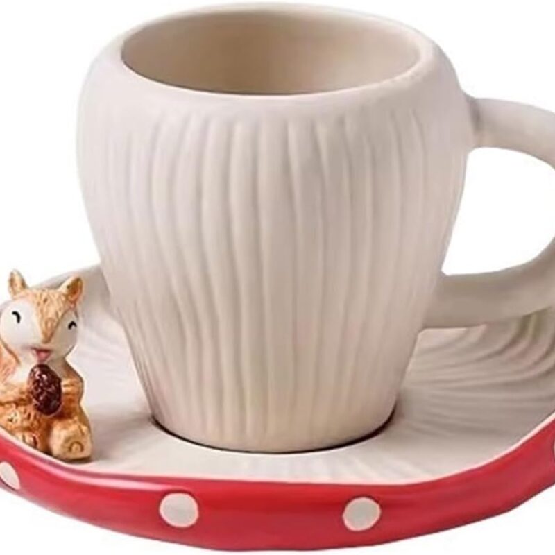 51sZOxfeq9L._AC_SL1500_.jpg Coffee Cup Cute Red Mushroom Ceramic Tableware Coffee Cup Afternoon Tea Set Creative Cartoon Snack Plate Tea Cup