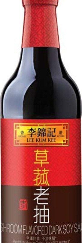 Lee Kum Kee Mushroom Flavored Dark Soy Sauce (16.9 oz - 12 Pack), Non-GM Soybeans, Vegan, Best for Adding Natural Colors to Stews, Gravies, Broths, and Braised Dishes