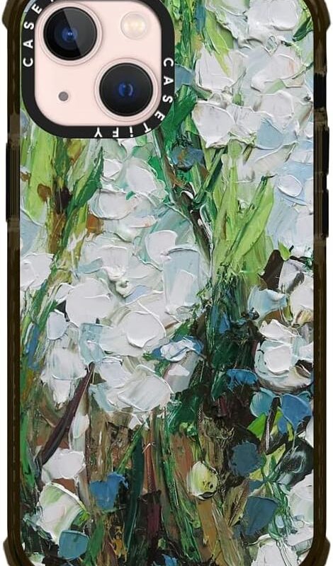 CASETiFY Ultra Impact iPhone 13 Mini Case [9.8ft Drop Protection] - Wild Squill Flowers - Clear Black