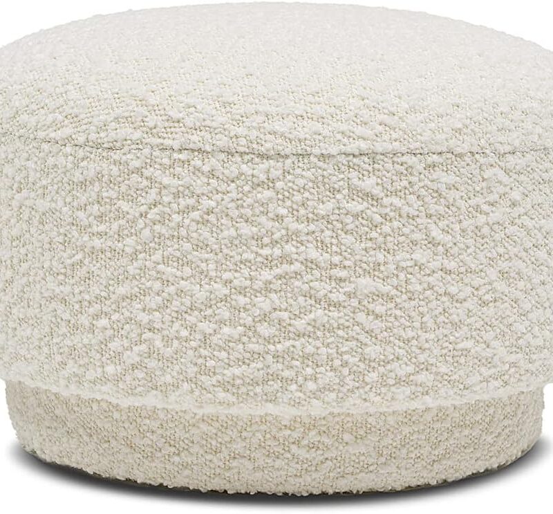 Jennifer Taylor Home Fuji 15" Mushroom Footstool Ottoman, Ivory White Boucle