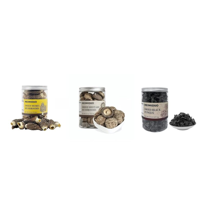 MEIMIDUO Premium Mushrooms Family Assortment Set, 1 Pack Of Dried Morel Mushrooms(2.8 Oz), 1 Pack Of Dried Shiitake(4.5 Oz) & 1 Pack Of Dried Black Fungus(4.5 Oz) - Natural, Ready for Gourmet Cook
