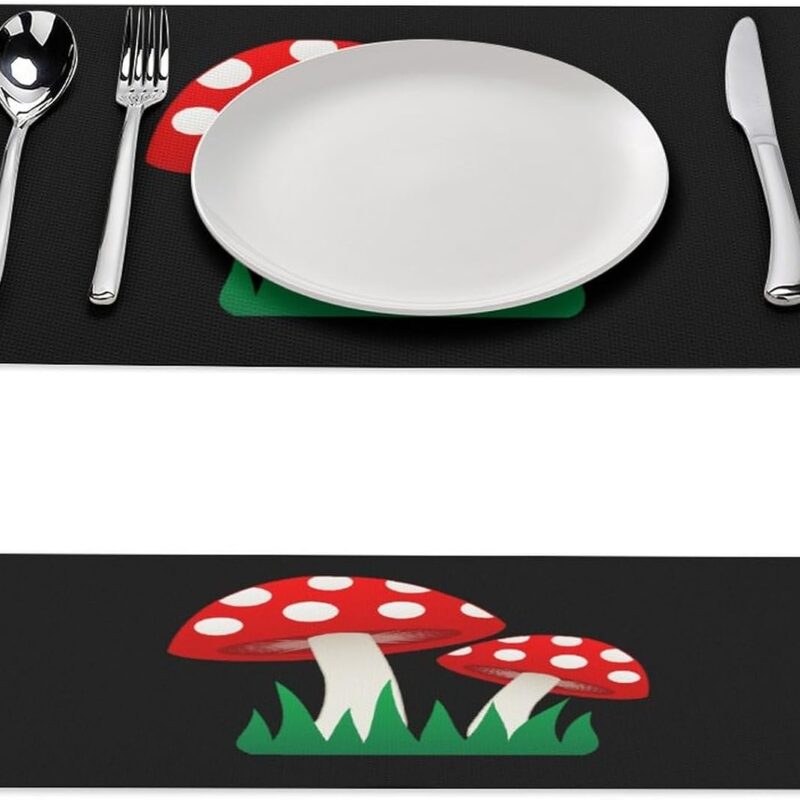 Red Mushroom Printed PVC Placemats Set Place Mat Dining Table Decor Gifts for Wedding Party Home Restaurant 6 PCS