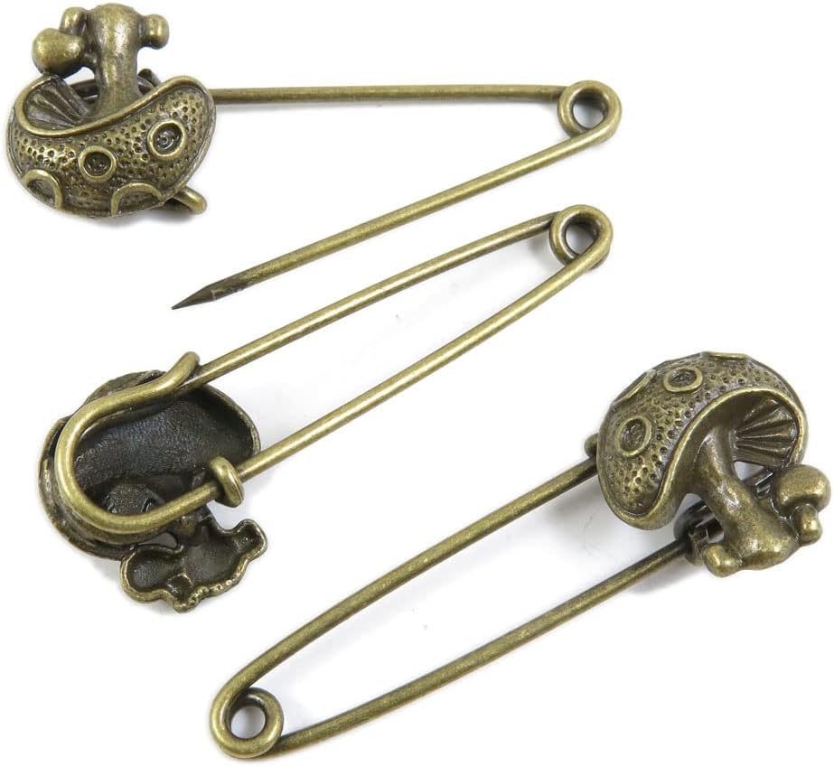 61Ce0Y8iodL._AC_SL1000_.jpg 120 PCS Antique Bronze Plated Jewelry Making Charms Findings Bulk Wholesale 934671 Mushroom Brooch Safety Pins