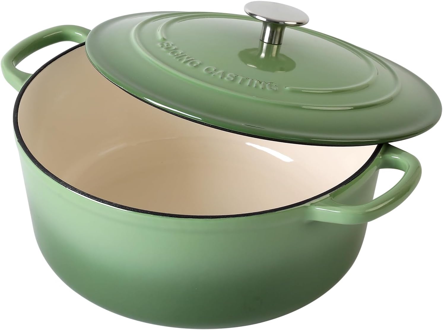 61CnJw41vDL._AC_SL1500_.jpg Enameled Cast Iron Dutch Oven Pot With Lid, 5.5 Quart, for Bread Baking, Cooking, Pistachio Green - Image 4