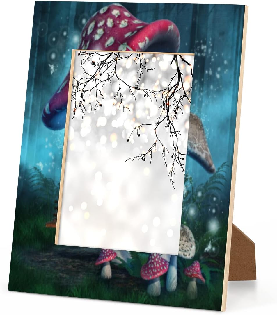 61FD0h8pkkL._AC_SL1200_.jpg GUYOS Magical Mushroom Pattern in The Forest Wood Picture Frames Can Display 8x10 Inch Photos.With Hooks and Brackets, This Frames Can be Displayed Vertically or Horizontally on a Table or Wall,2 packs