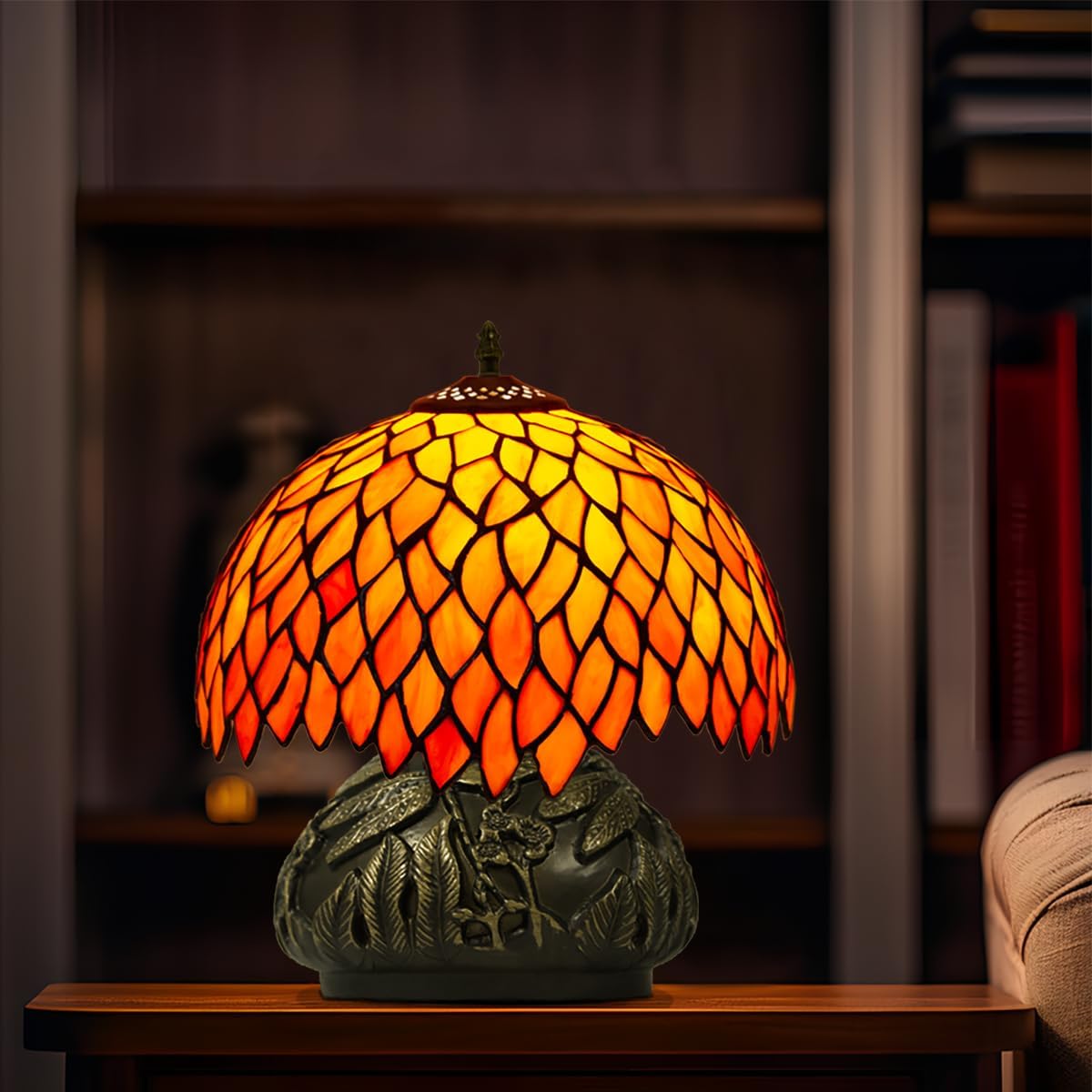 61GosCZiPGL._AC_SL1200_.jpg Tiffany Style Table Lamp,12x14 inches Stained Glass Lamp with Remote Control, Regulation Colors Temperature and Brightness,Orange Style Tiffany Mushroom Lamp for Bedside - Image 7