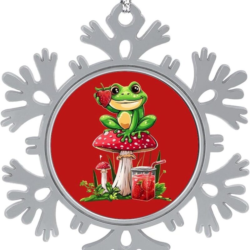 Frog Love Stawberry Mushroom Personalized Christmas Snowflake Ornaments Custom Xmas Tree Hanging Decoration for Party Holiday