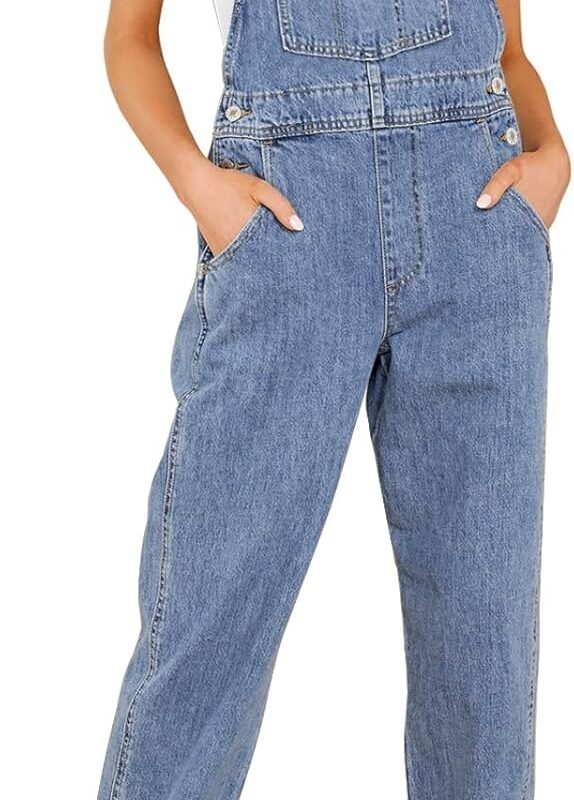 Vetinee Womens Classic Adjustable Straps Pockets Denim Bib Overalls Jeans Pants