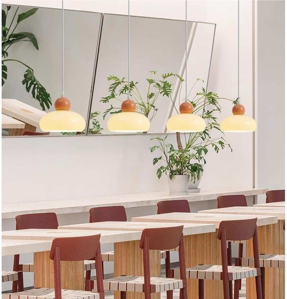 61Jtmnx3TBL._AC_SL1000_.jpg Cream Glass Pendant Light Small Mushroom Shade Bedside Ceiling Hanging Lamp with E27 Base Vintage Industrial Iron Chandelier for Dining Room Table Bedroom Kitchen Island - Image 5