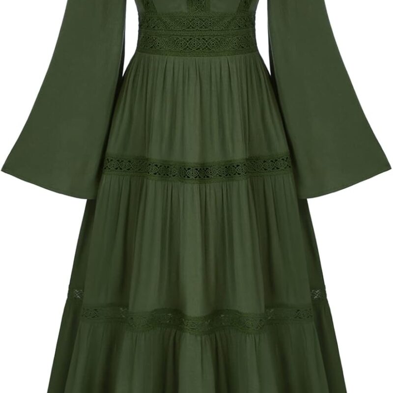 Scarlet Darkness Renaissance Dress Women Pirate Peasant Tiered Flowy Long Dresses