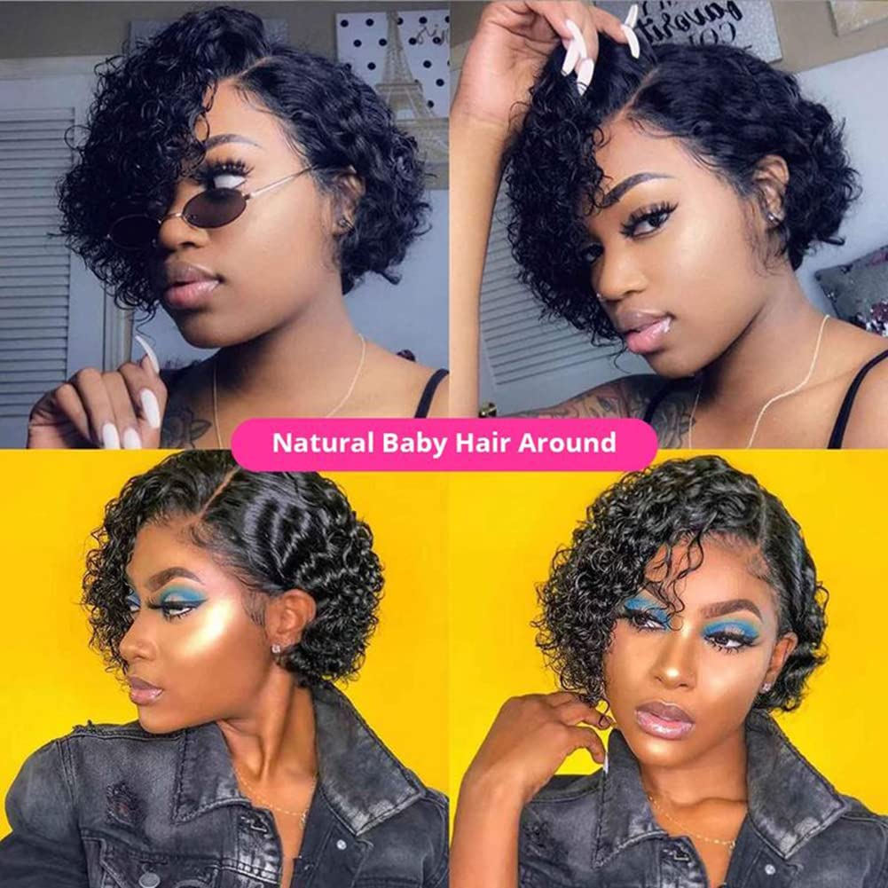 61LpHWbyGHL._SL1001_.jpg Short Curly Human Hair Wig Kinky Curly Bob Wigs Side Part Brazilian Virgin Hair Pixie Cut Wigs for Black Women 8 Inch - Image 5