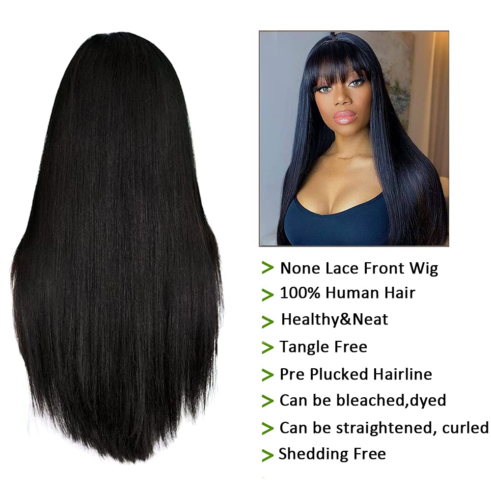 61Ot8oFGWbS._SL1000_.jpg Lzlefho Straight Wigs Human Hair with Bangs 180% Density Brazilian Virgin Human Hair Wigs Glueless Bangs Wigs for Women None Lace Front Wigs Human Hair Natural Black (18inch) - Image 4