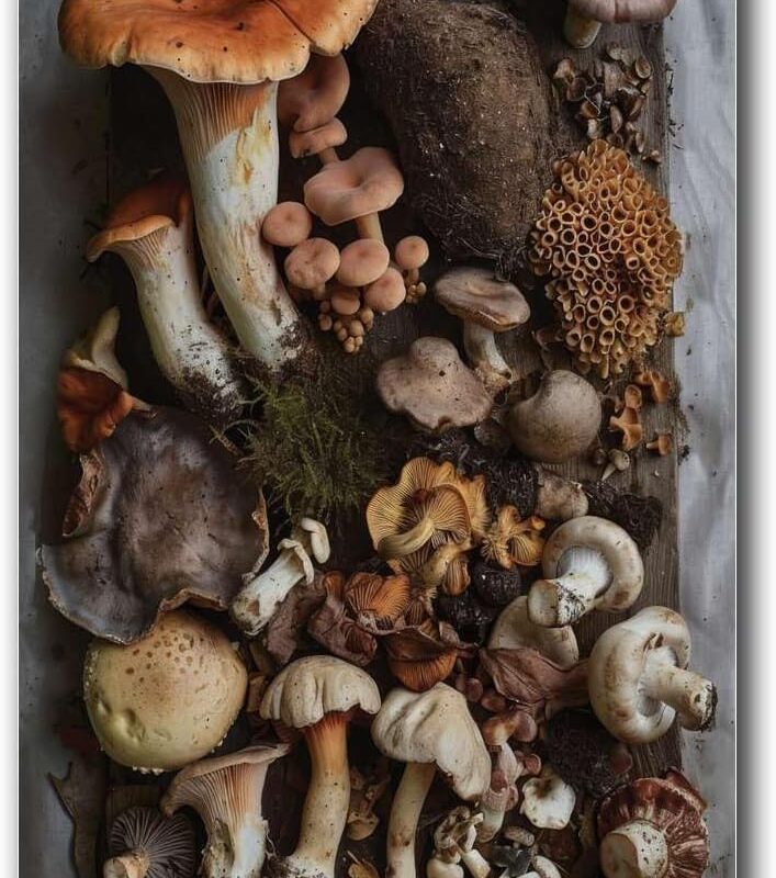 YX Tide Canvas Painting Poster and Print Pictures Botanical Wild Mushrooms Print Kitchen Poster Living Room and Bedroom Home Decoration 16x24inch