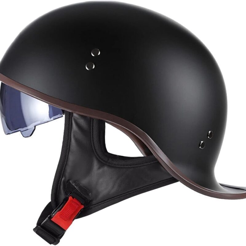 Motorcycle Retro Half Helmet DOT Approved Adult Men Women Vintage German Style Half Face Skull Cap Helmets for Scooter Moped Cruiser Chopper ATV Motorbike Baseball Cap with Visor Goggles