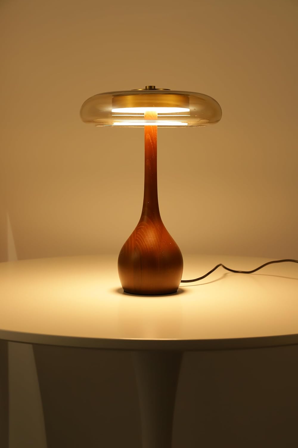 61Un9PugpiL._AC_SL1500_.jpg Small Table Lamp for Bedroom-Wooden Base Teardrop Mushroom Table Lamps,Amber Glass Shade,LED Three Color Temperature Adjustable Brightness Modern LED Side Table and Desk Lighting(H 12.4 in) - Image 4