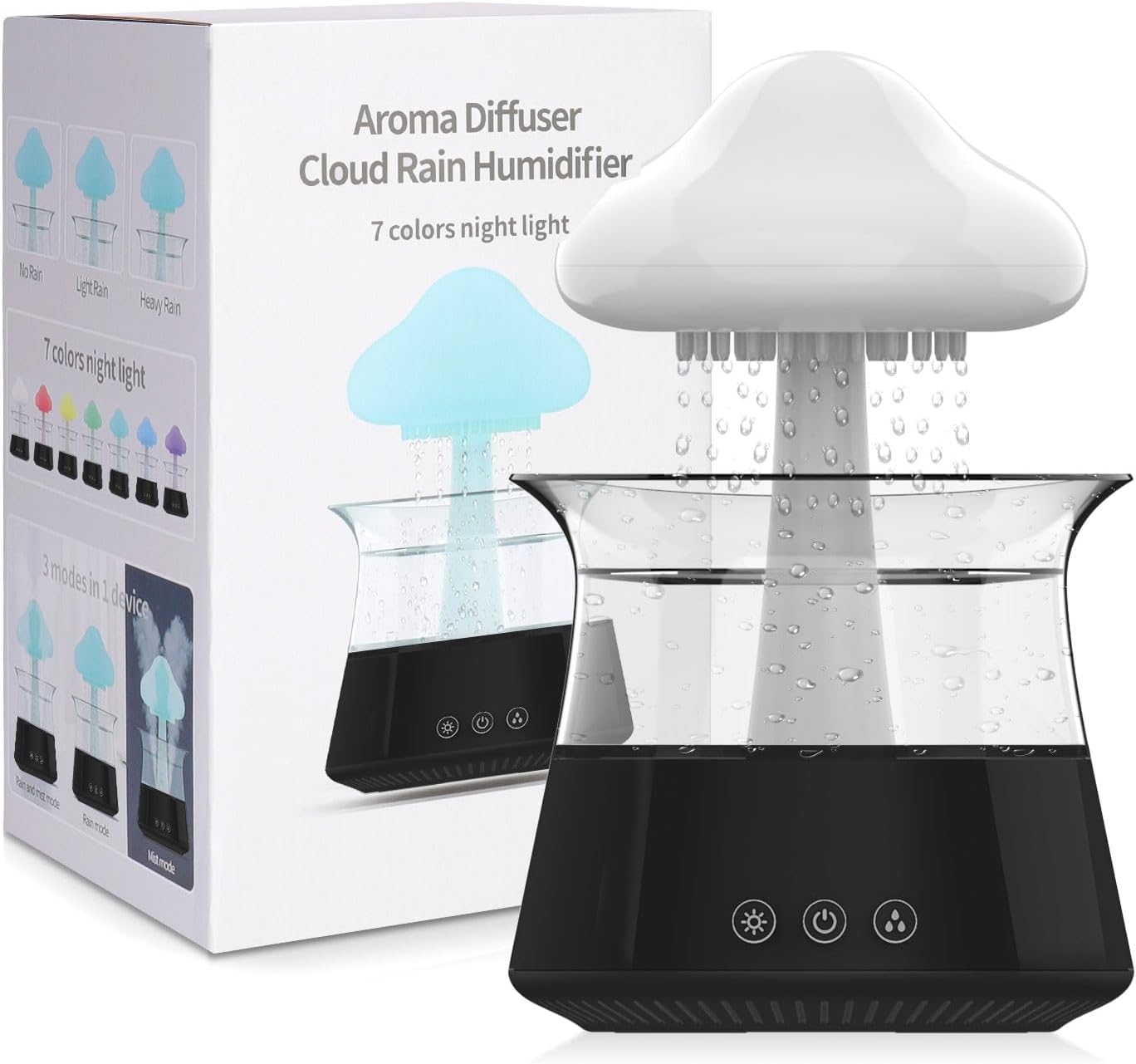 61XIQNQq3UL._AC_SL1500_.jpg Cloud Rain Humidifiers for Bedroom & Large Room - Essential Oil Diffuser with 7 Colors LED Lights - Whole House Coverage-Auto Shut-Off-It Can Work for Up to 8-10 Days with Full Water (06 Black)