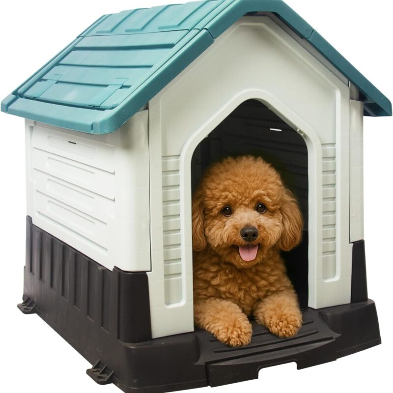 Dog House Indoor Outdoor Durable Waterproof Pet Plastic Dog House for Medium Large Dogs Insulated Puppy Shelter Kennel Crate with Air Vents and Elevated Floor (Blue, 28.7" Wx23.8 Dx26.5 H)