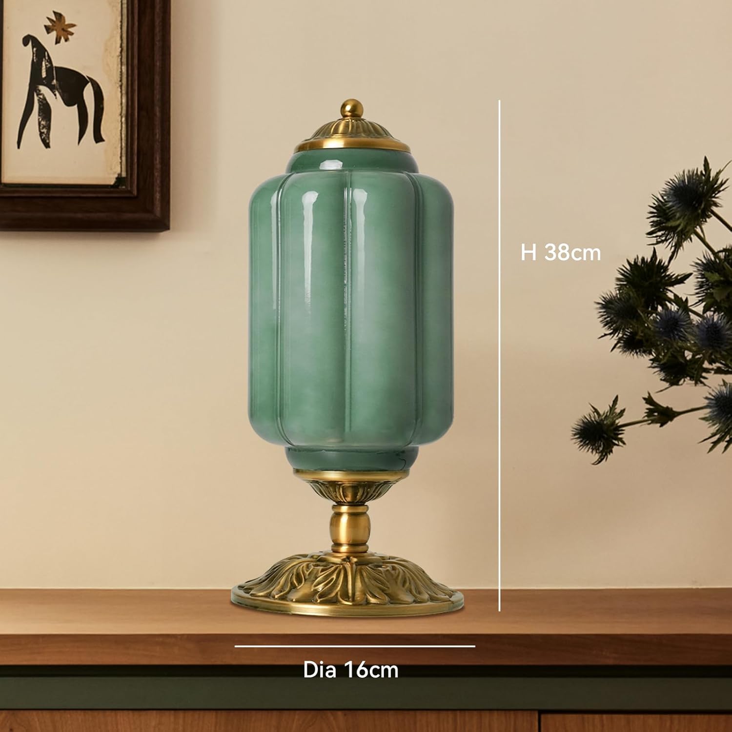 61b39wE5AXL._AC_SL1500_.jpg Milk Glass Table Lamp - Modern Farmhouse Design with Antique Brass Finish Base, Green Desk Light for Living Room & Bedroom Decor (Green 15") - Image 6