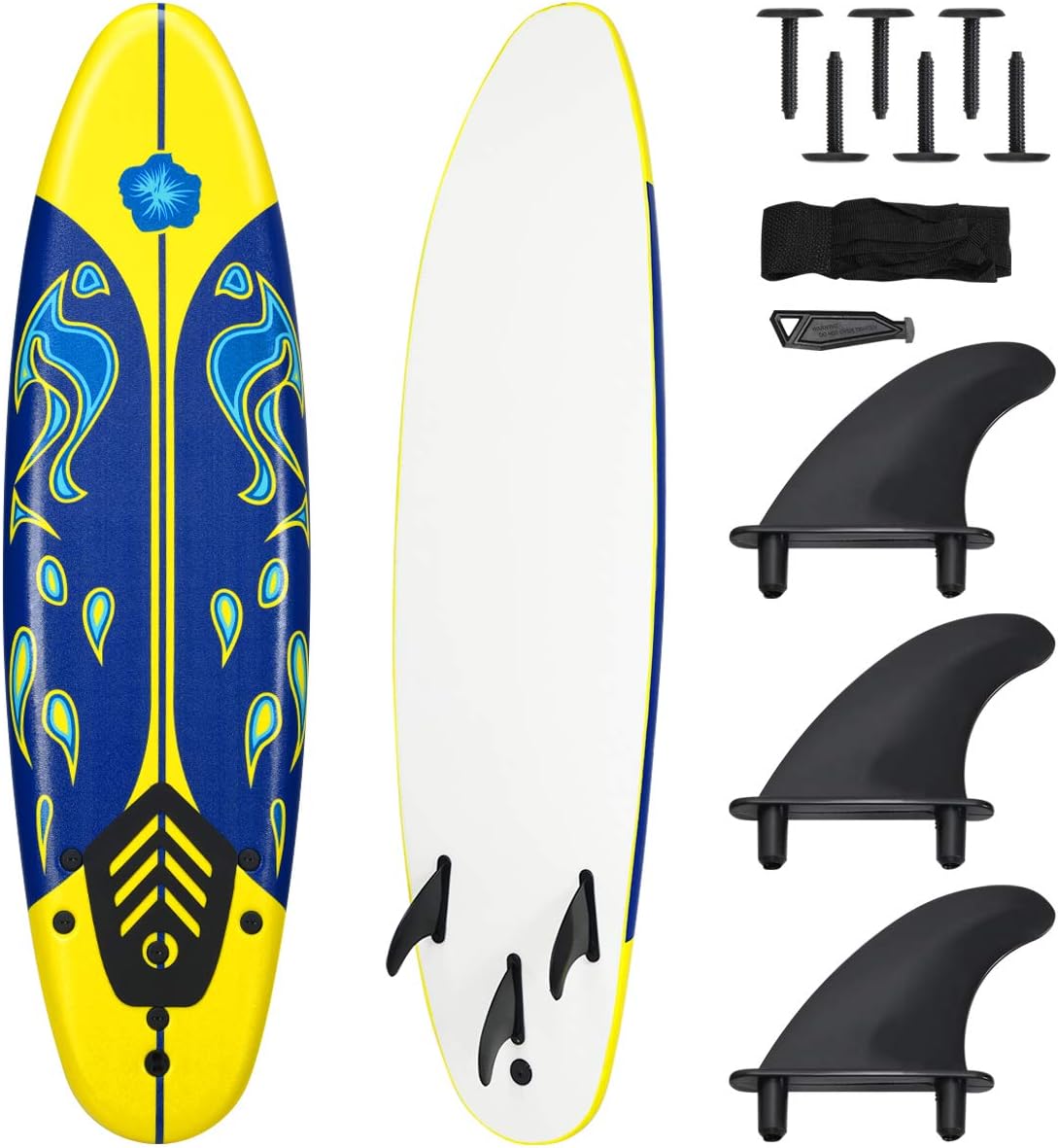 61d4dGRBccL._AC_SL1200_.jpg Giantex Surfboard, 6 Ft Stand Up Surfing Board with 3 Detachable Fins, Safety Leash, Non-Slip Lightweight Foam Surfboard for Kids, Teenager, Youth