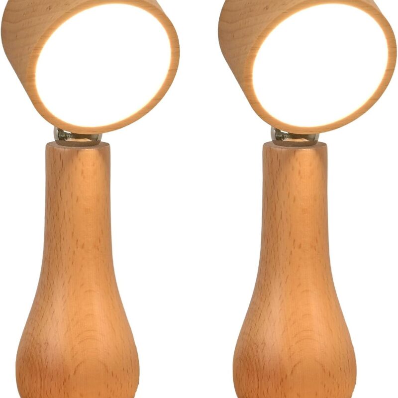 2 Pack LED Wooden Mushroom Lamp, Rechargeable Battery Operated Portable Cordless Touch Switch Small Lamp, Stepless Dimming, 360 Degree Rotation Angle Adjustable，Night Light for Birthday Gifts