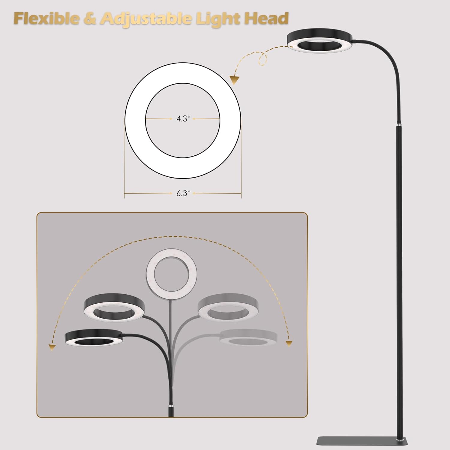 61hnIk0zTQL._AC_SL1500_.jpg GLOWRIUM Grow Lights for Indoor Plants, 20W Full Spectrum LED Grow Light Floor Lamp with Stand Adjustable Height and Angle, Black Plant Light with 3/9/12H Grow Light Timer - Image 7