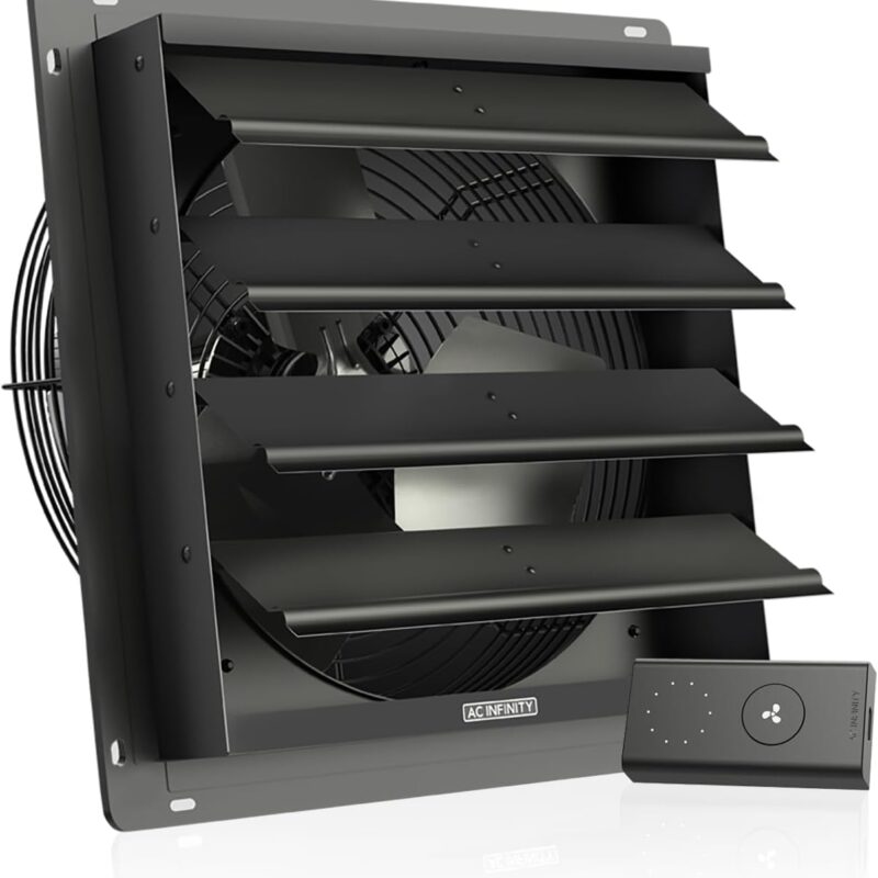 AC Infinity AIRLIFT S14, Shutter Exhaust Fan 14” with 10-Speed Controller, EC Motor - Wall Mount Ventilation and Cooling for Sheds, Attics, Workshops, and Greenhouses
