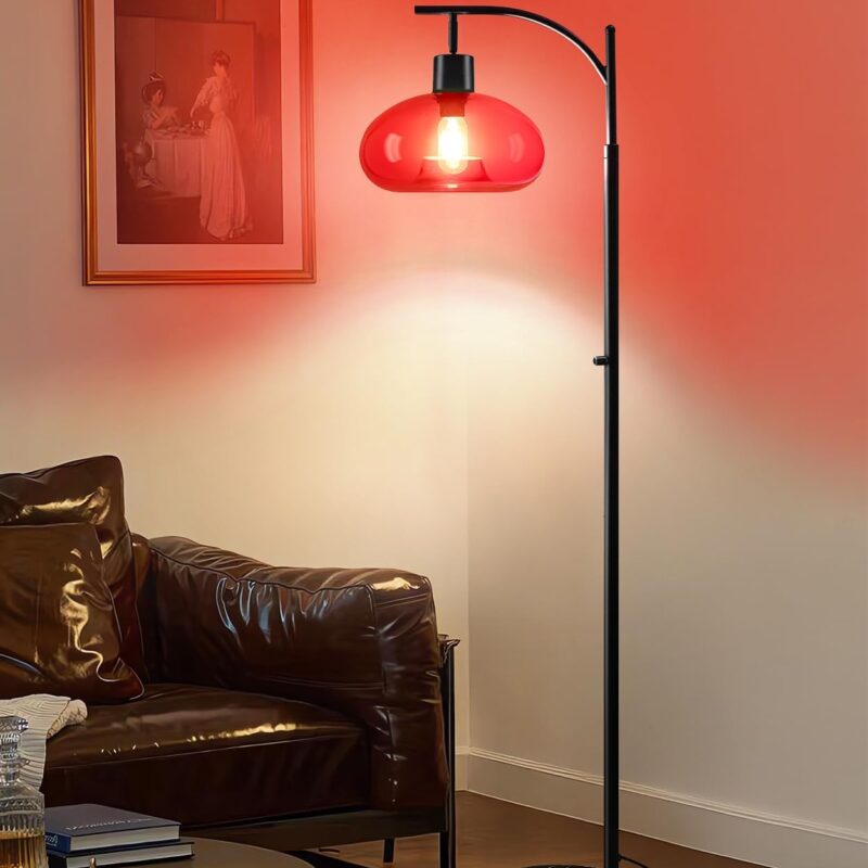 61mjXjvvieL._AC_SL1500_.jpg Floor Lamps for Living Room, Dimmable Modern Standing Lamps for Home Decor, Industrial Tall Pole Lamp for Office Bedroom, with Handblown Red Glass Mushroom Shade and Marble Base, Bulb Included