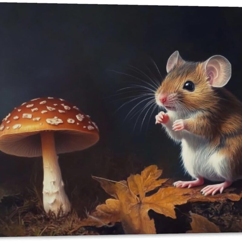 KTIMIPE Mushroom Plant Cute Mouse Animal Oil Painting Style Pictures Wall Decor Poster Canvas Wall Art Print for Bedroom Office Bathroom Living Room Home Wall Decor 16x24inch(40x60cm)