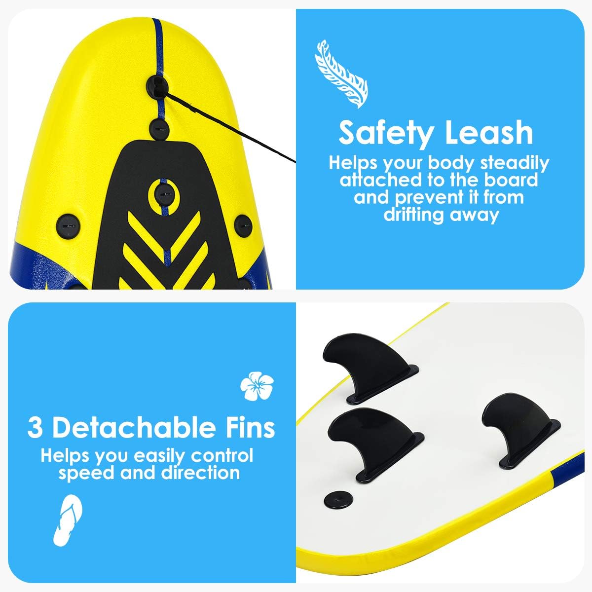 61oZCTfylIL._AC_SL1200_.jpg Giantex Surfboard, 6 Ft Stand Up Surfing Board with 3 Detachable Fins, Safety Leash, Non-Slip Lightweight Foam Surfboard for Kids, Teenager, Youth - Image 3